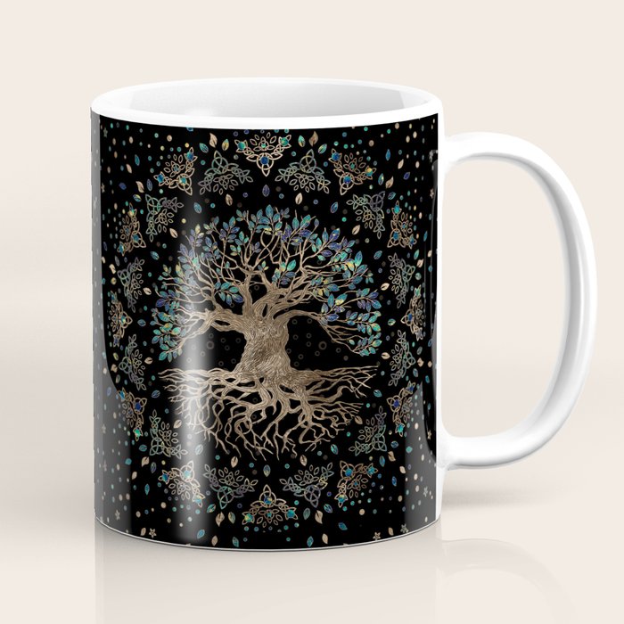 Tree of life -Yggdrasil Golden and Marble ornament Coffee Mug Gallery Image 1