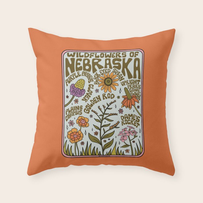 Nebraska Wildflowers Throw Pillow Gallery Image 1