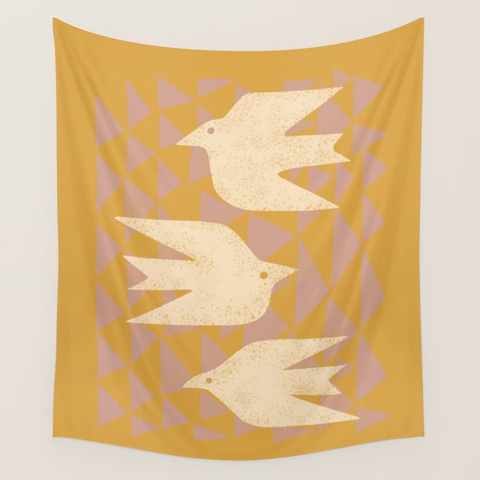 Doves In Flight (Yellow) Wall Tapestry Gallery Image 4