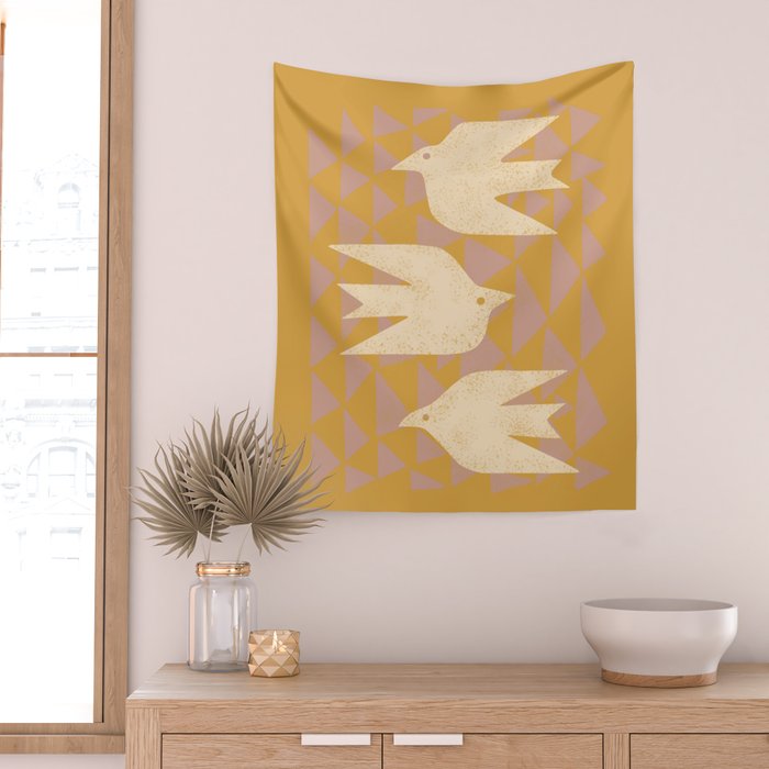 Doves In Flight (Yellow) Wall Tapestry Gallery Image 2