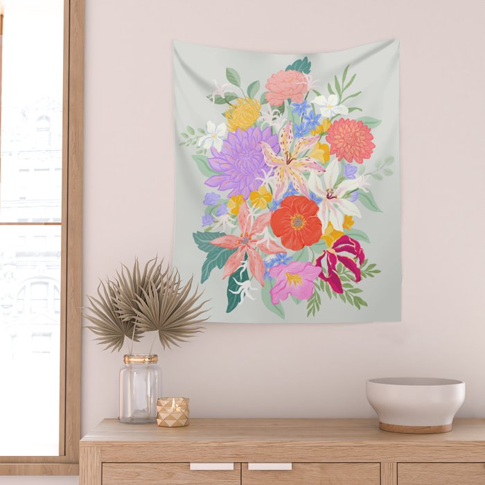 Vivid Exotic Flowers  Wall Tapestry Gallery Image 2