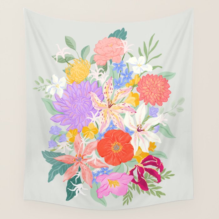 Vivid Exotic Flowers  Wall Tapestry Gallery Image 4