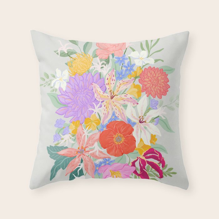 Vivid Exotic Flowers  Throw Pillow Gallery Image 1