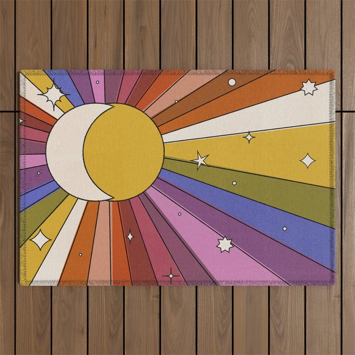 The Sun and the Moon - retro abstract Outdoor Rug Gallery Image 1
