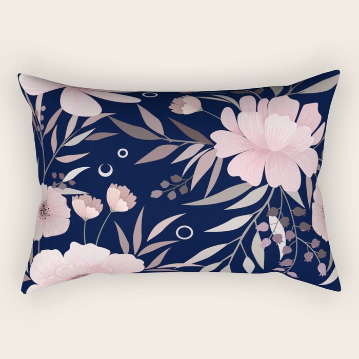 Modern, Boho, Floral Prints, Navy and Pink Rectangular Pillow Gallery Image 1