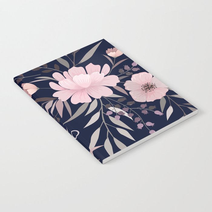 Modern, Boho, Floral Prints, Navy and Pink Notebook Gallery Image 2