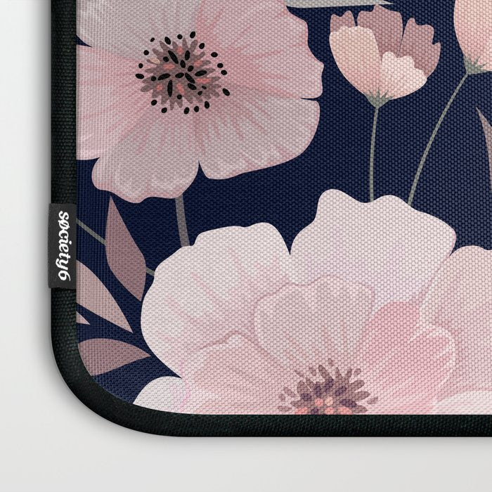 Modern, Boho, Floral Prints, Navy and Pink Laptop Sleeve Gallery Image 3