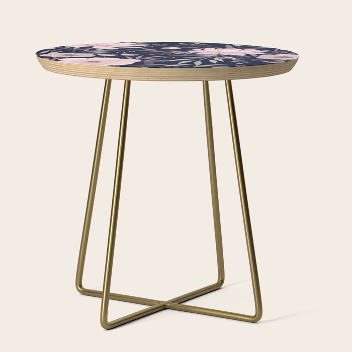 Modern, Boho, Floral Prints, Navy and Pink Side Table Gallery Image 1