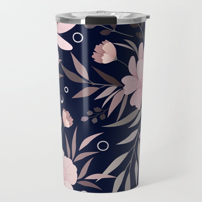 Modern, Boho, Floral Prints, Navy and Pink Travel Mug Gallery Image 1