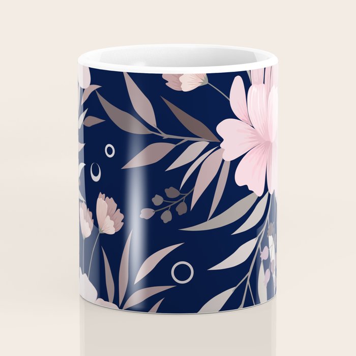 Modern, Boho, Floral Prints, Navy and Pink Coffee Mug Gallery Image 4