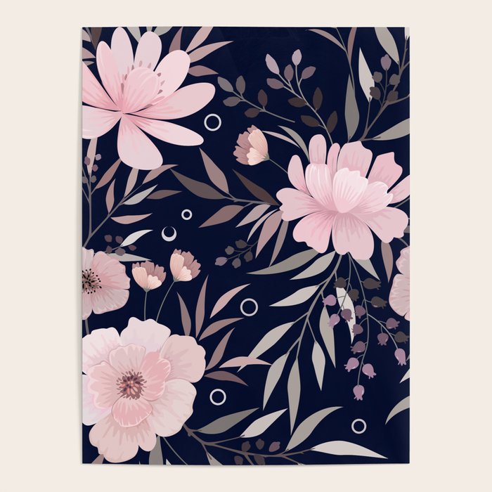 Modern, Boho, Floral Prints, Navy and Pink Poster Gallery Image 4