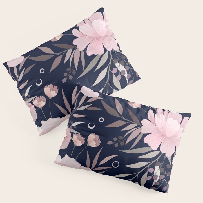 Modern, Boho, Floral Prints, Navy and Pink Pillow Sham Gallery Image 1