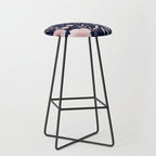 Modern, Boho, Floral Prints, Navy and Pink Stool Gallery Image 1