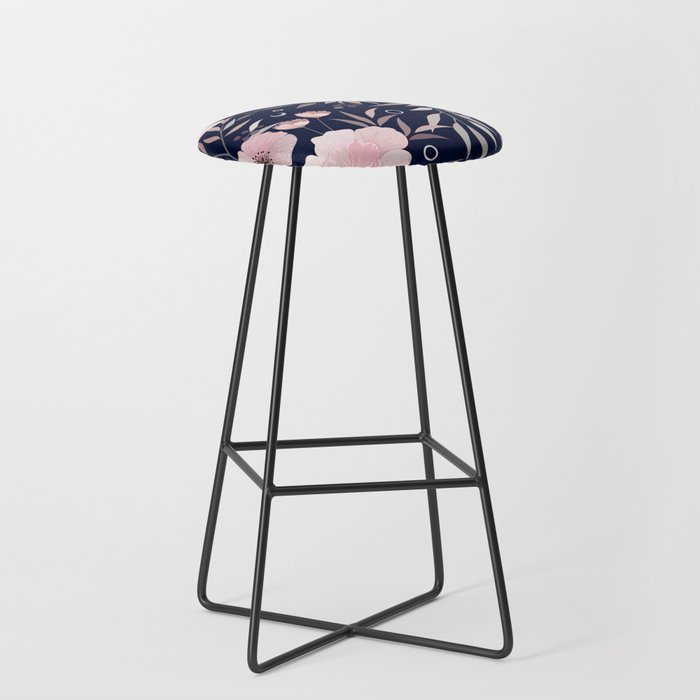 Modern, Boho, Floral Prints, Navy and Pink Stool Gallery Image 1