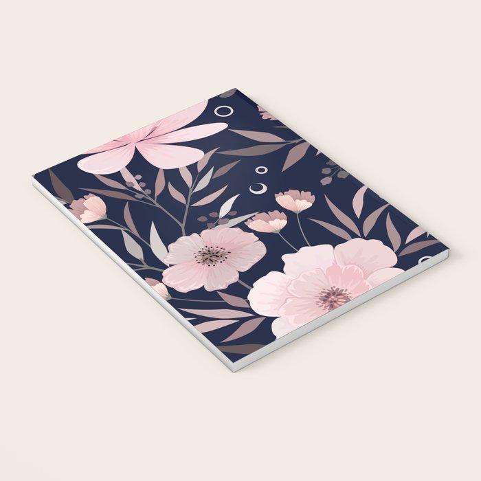 Modern, Boho, Floral Prints, Navy and Pink Notebook Gallery Image 3