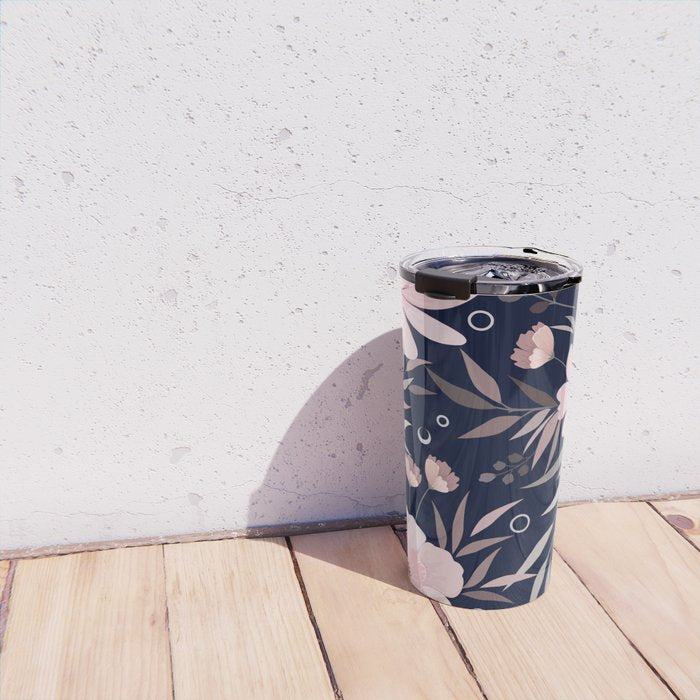 Modern, Boho, Floral Prints, Navy and Pink Travel Mug Gallery Image 4