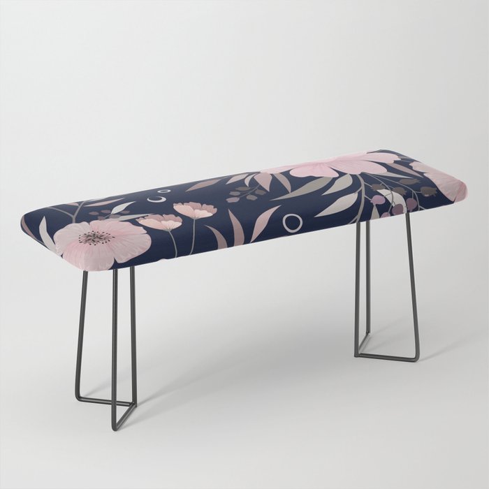Modern, Boho, Floral Prints, Navy and Pink Bench Gallery Image 1