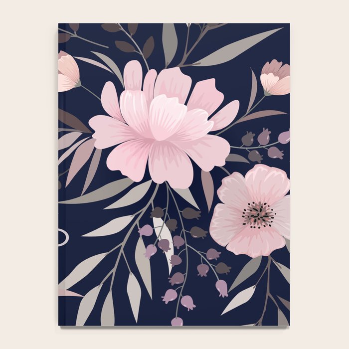 Modern, Boho, Floral Prints, Navy and Pink Notebook Gallery Image 4