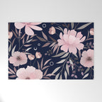 Modern, Boho, Floral Prints, Navy and Pink Welcome Mat Gallery Image 1