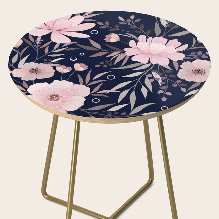 Modern, Boho, Floral Prints, Navy and Pink Side Table Gallery Image 2