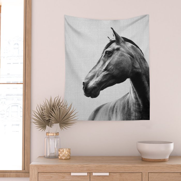 Horses - Black & White 2 Wall Tapestry Gallery Image 2