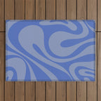 Mod Swirl Retro Abstract Pattern Blue Outdoor Rug Gallery Image 1