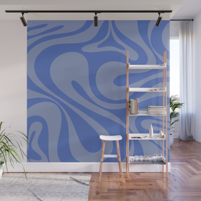 Mod Swirl Retro Abstract Pattern Blue Wall Mural Gallery Image 1