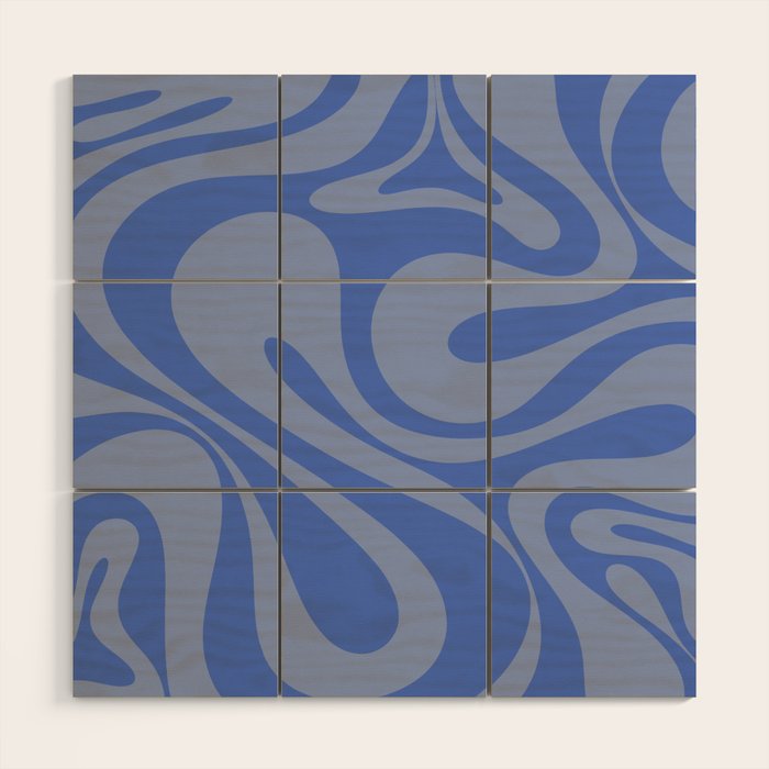 Mod Swirl Retro Abstract Pattern Blue Wood Wall Art Gallery Image 1