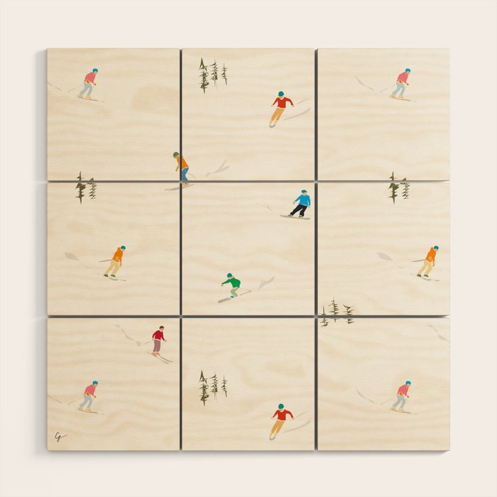 Mountain Skiers Pattern Wood Wall Art Gallery Image 1