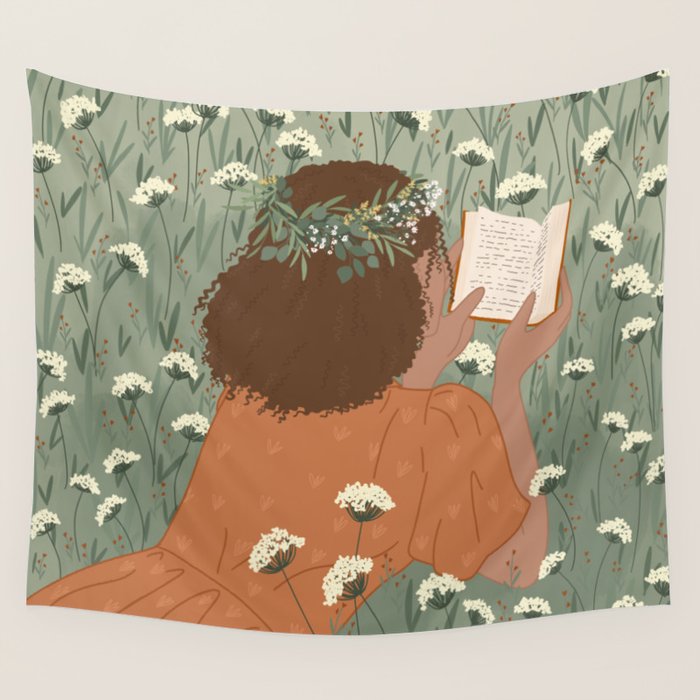 Autumn Meadow with a Good Book Wall Tapestry Gallery Image 4