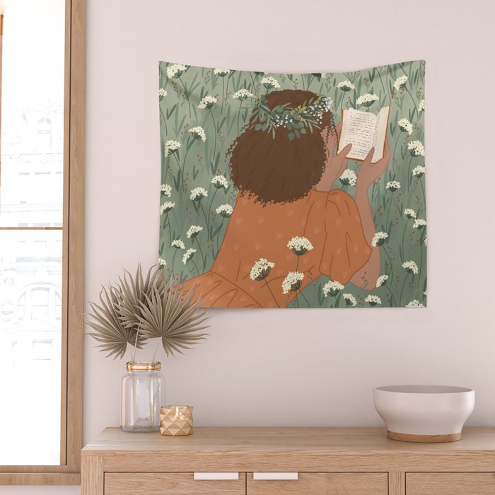 Autumn Meadow with a Good Book Wall Tapestry Gallery Image 2