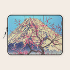 Growing before the Mountain-God - Summer Tree, Lake & Mountain Ukiyoe Nature Landscape in Blue & Pinkn Laptop Sleeve Gallery Image 1