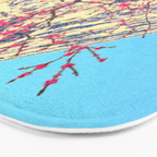 Growing before the Mountain-God - Summer Tree, Lake & Mountain Ukiyoe Nature Landscape in Blue & Pinkn Bath Mat Gallery Image 3
