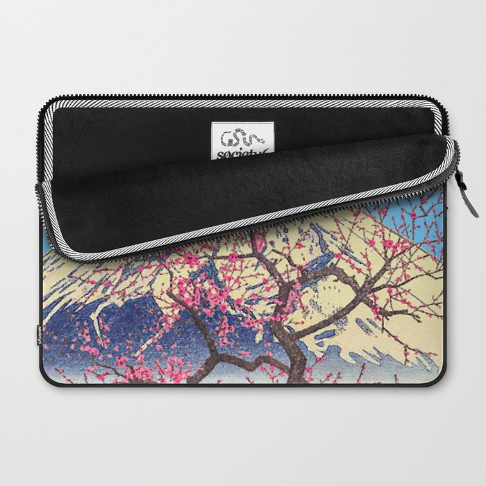 Growing before the Mountain-God - Summer Tree, Lake & Mountain Ukiyoe Nature Landscape in Blue & Pinkn Laptop Sleeve Gallery Image 2