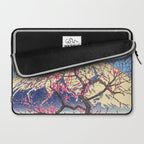 Growing before the Mountain-God - Summer Tree, Lake & Mountain Ukiyoe Nature Landscape in Blue & Pinkn Laptop Sleeve Gallery Image 2
