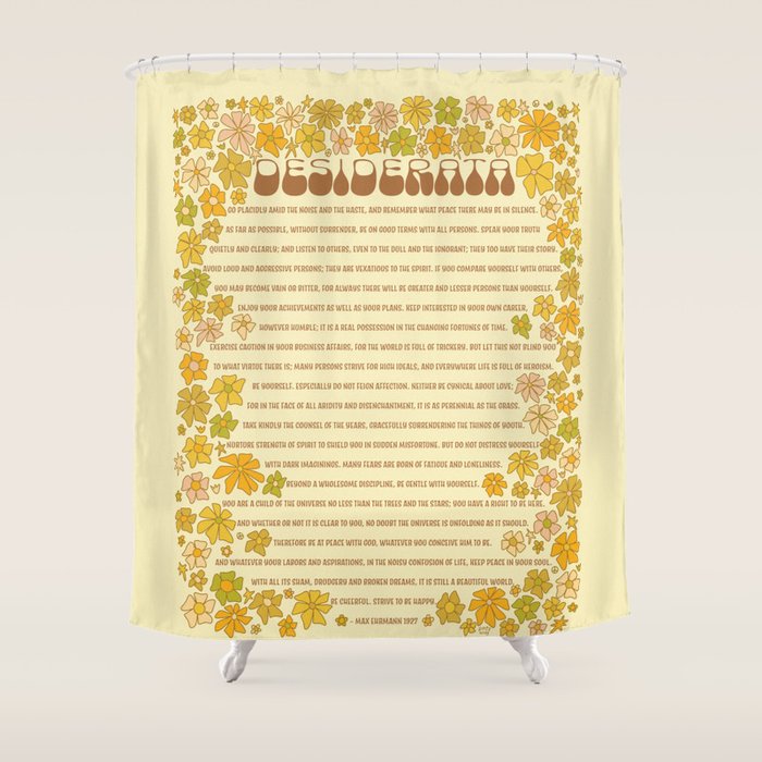 desiderata poem of peaceful living / retro art by surfy birdy Shower Curtain Gallery Image 1