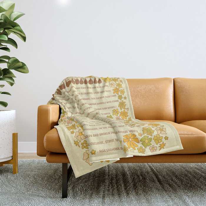 desiderata poem of peaceful living / retro art by surfy birdy Throw Blanket Gallery Image 1
