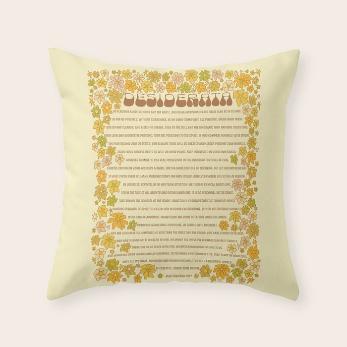 desiderata poem of peaceful living / retro art by surfy birdy Throw Pillow Gallery Image 6