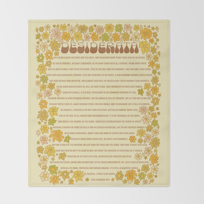 desiderata poem of peaceful living / retro art by surfy birdy Throw Blanket Gallery Image 2