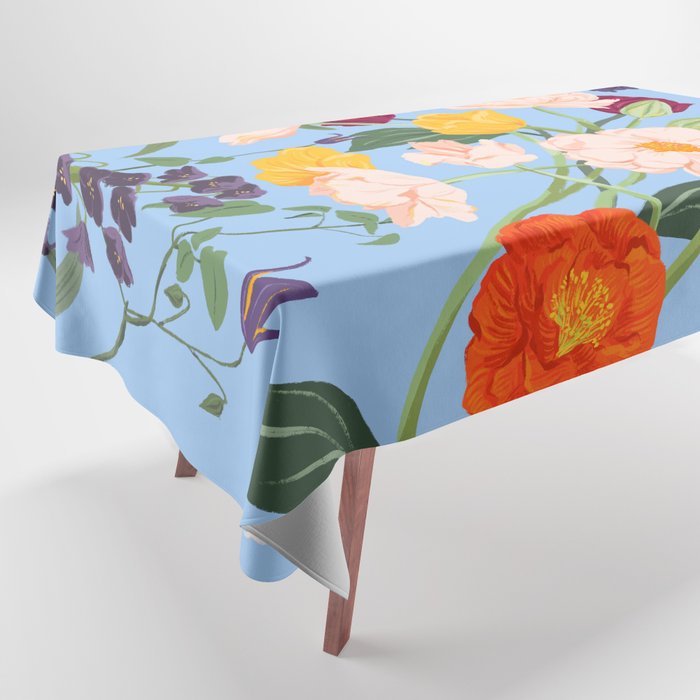 Poppy Garden Blue Tablecloth Gallery Image 1