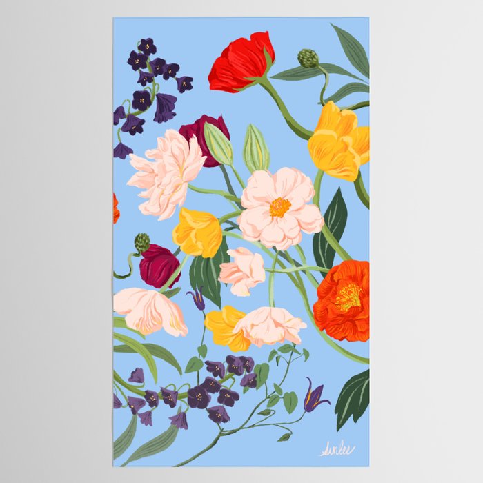 Poppy Garden Blue Tablecloth Gallery Image 2
