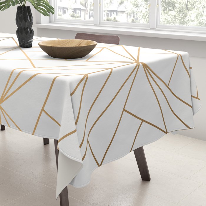 Geometric Gold Pattern With White Shimmer Tablecloth Gallery Image 3