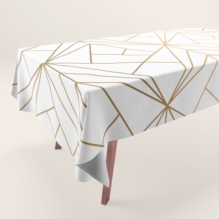 Geometric Gold Pattern With White Shimmer Tablecloth Gallery Image 1