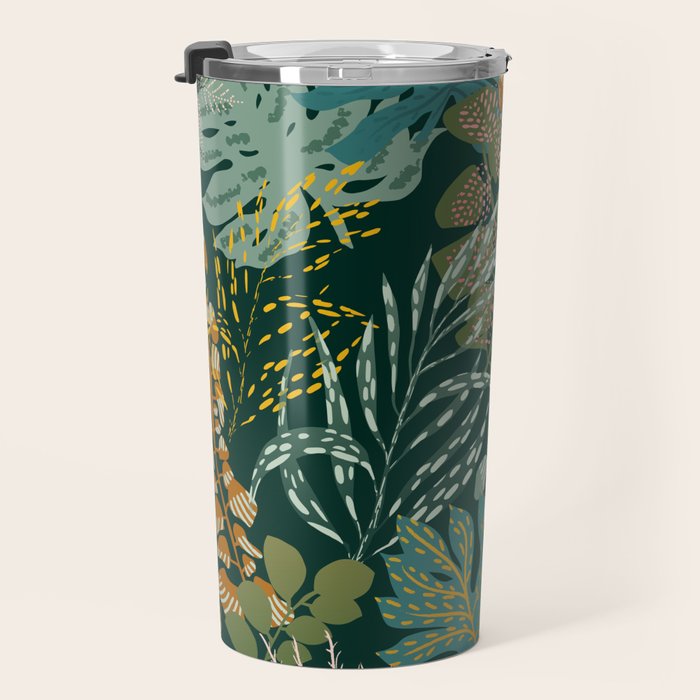 tropical night emerald leaves Travel Mug Gallery Image 3