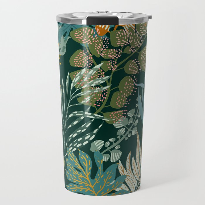 tropical night emerald leaves Travel Mug Gallery Image 1