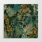 tropical night emerald leaves Wood Wall Art Gallery Image 1