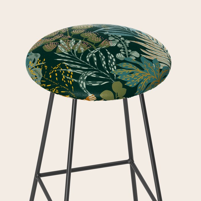 tropical night emerald leaves Stool Gallery Image 2