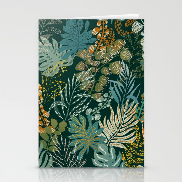 tropical night emerald leaves Stationery Card Gallery Image 2