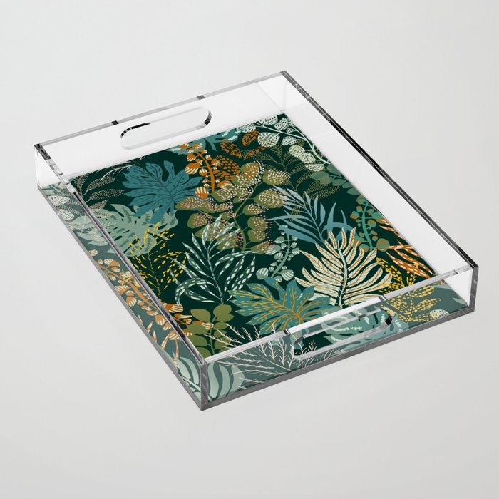 tropical night emerald leaves Acrylic Tray Gallery Image 1