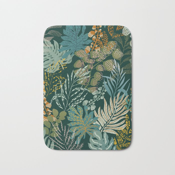 tropical night emerald leaves Bath Mat Gallery Image 1